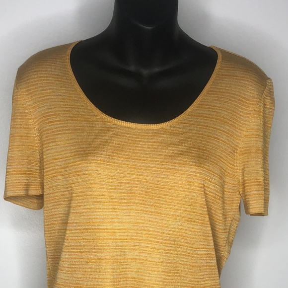 Akris Tangerine Yellow Striped Short Sleeve Top